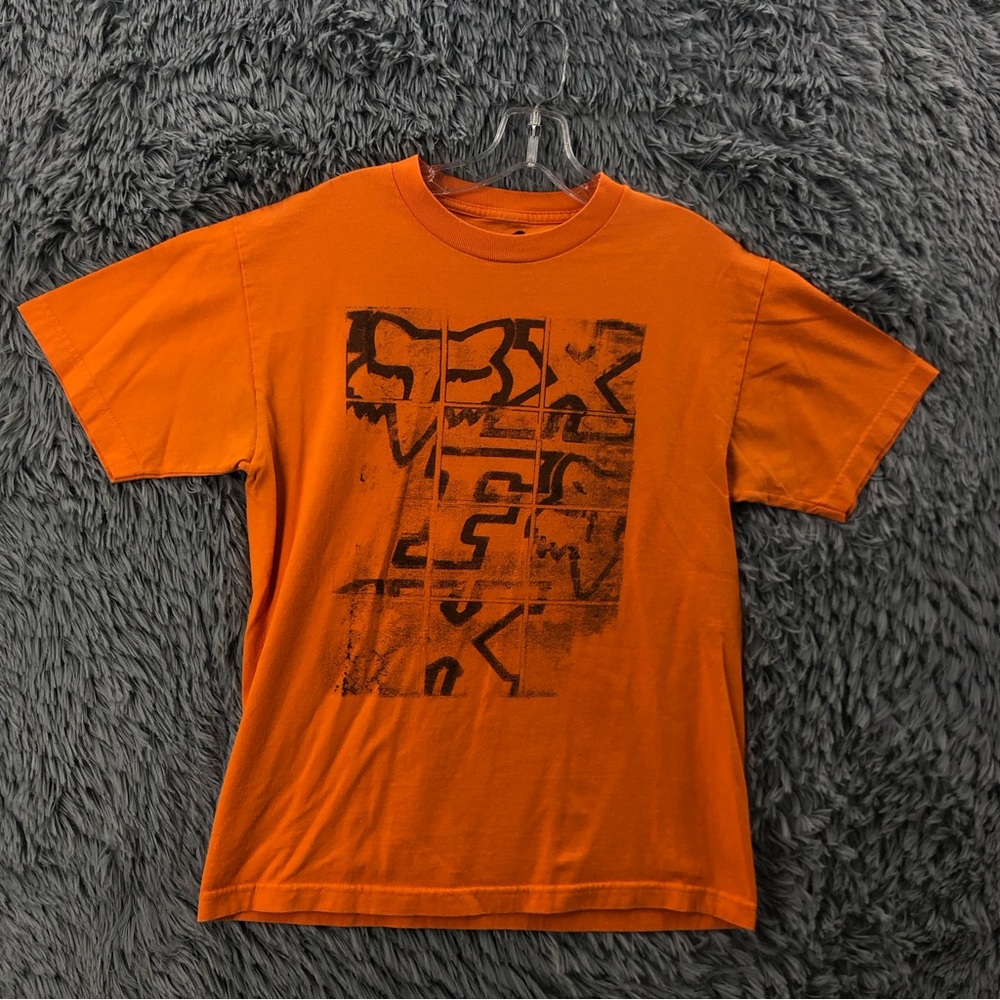 Fox Racing Tshirt Mens Medium Logo Spellout Orange Short Sleeve Shirt
